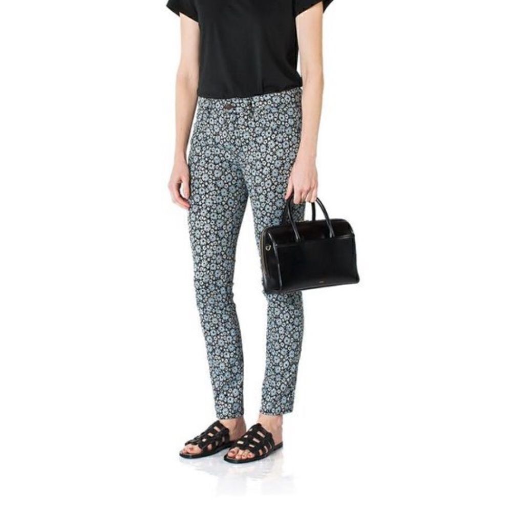 NWT 6397 Floral Mid Rise Skinny Pants Jeans